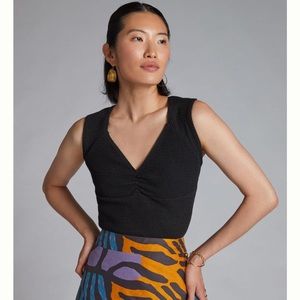 Anthropologie Maeve Gathered Sweetheart Textured Black Crop Top XS